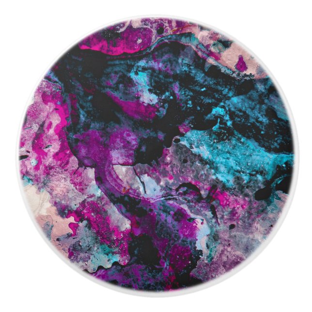 Ruby and Sapphire Crystal Geode Abstract Ceramic Knob (Front)