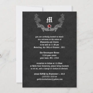 Ruby and Silver Monogram Gothic Invitation