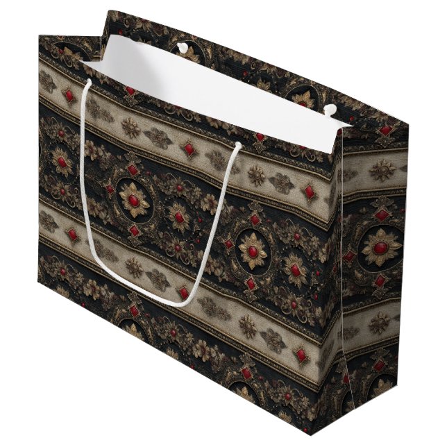 Ruby Baroque Gothic Elegance Pattern Large Gift Bag (Front Angled)