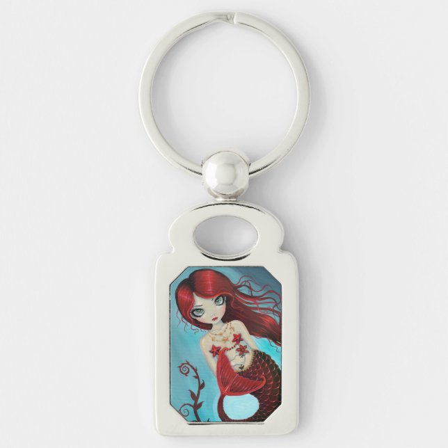 Ruby Big Eye Mermaid Fantasy Art by Molly Harrison Key Ring (Front)