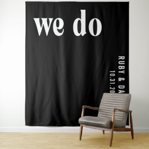 Ruby Black Modern Wedding Backdrop Tapestry