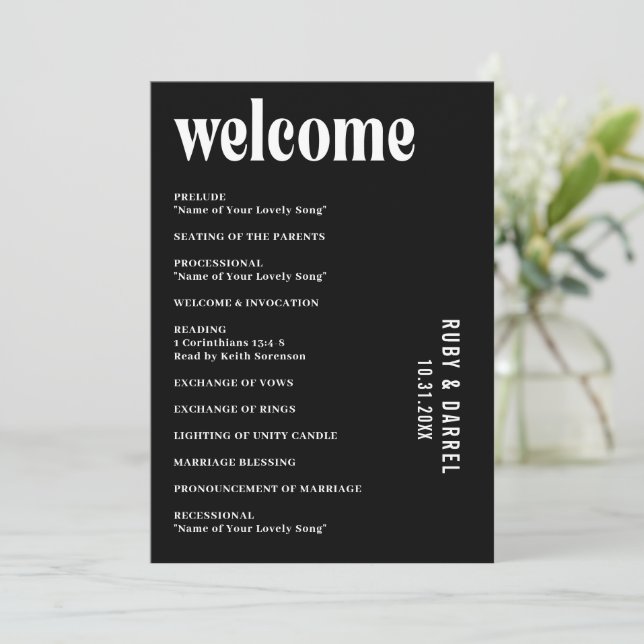 Ruby Black Modern Wedding Program (Standing Front)