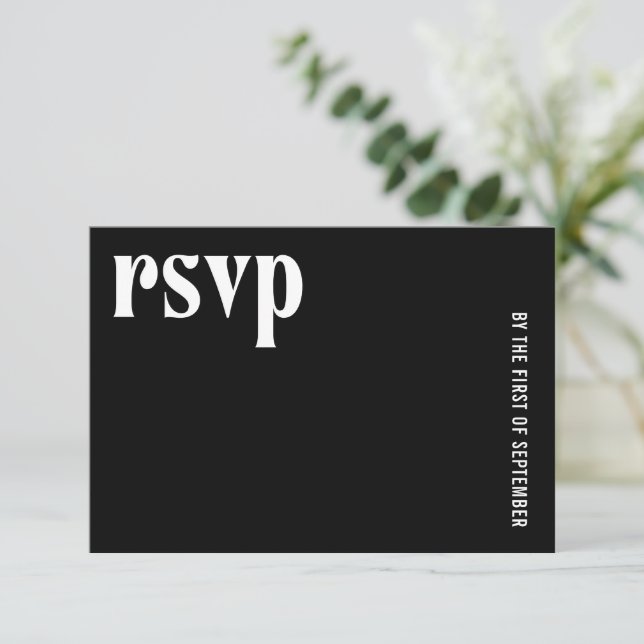 Ruby Black Modern Wedding RSVP Card (Standing Front)