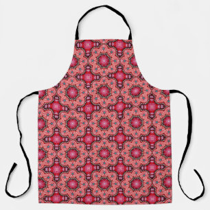 Ruby Bloom Tile – Ornamental Red Floral Pattern Apron