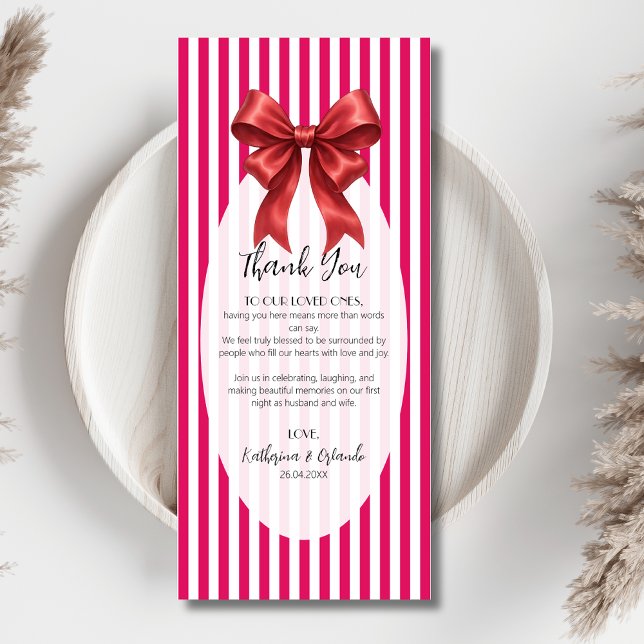 Ruby Bow Wedding Place Setting Thank You Card (Creator Uploaded)