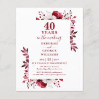 Ruby Budget 40th Wedding Anniversary Floral Invite