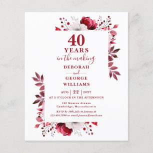 Ruby Budget 40th Wedding Anniversary Floral Invite