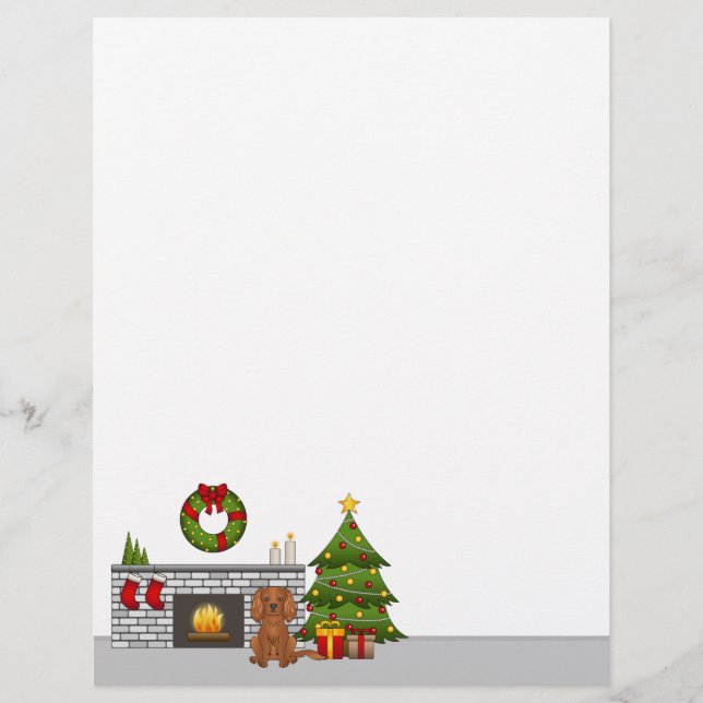 Ruby Cavalier Dog In A Festive Christmas Room Custom Letterhead (Front)
