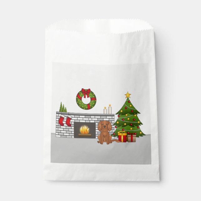 Ruby Cavalier Dog In A Festive Christmas Room Favour Bag (Front)