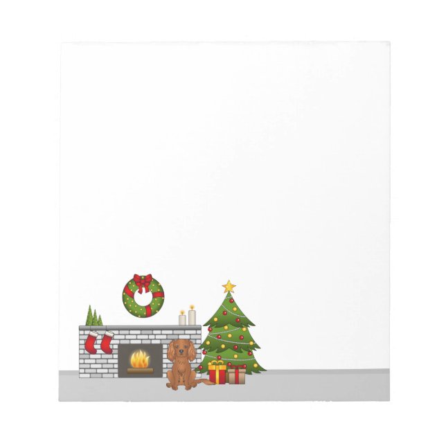 Ruby Cavalier Dog In A Festive Christmas Room Notepad (Front)