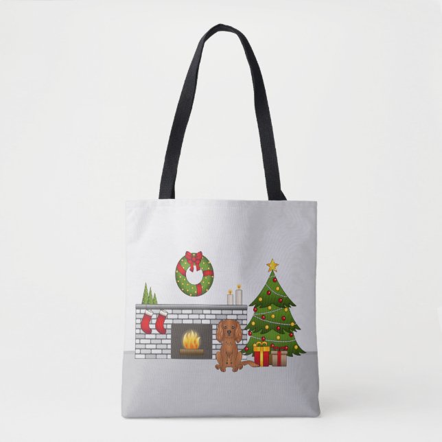 Ruby Cavalier Dog In A Festive Christmas Room Tote Bag (Front)