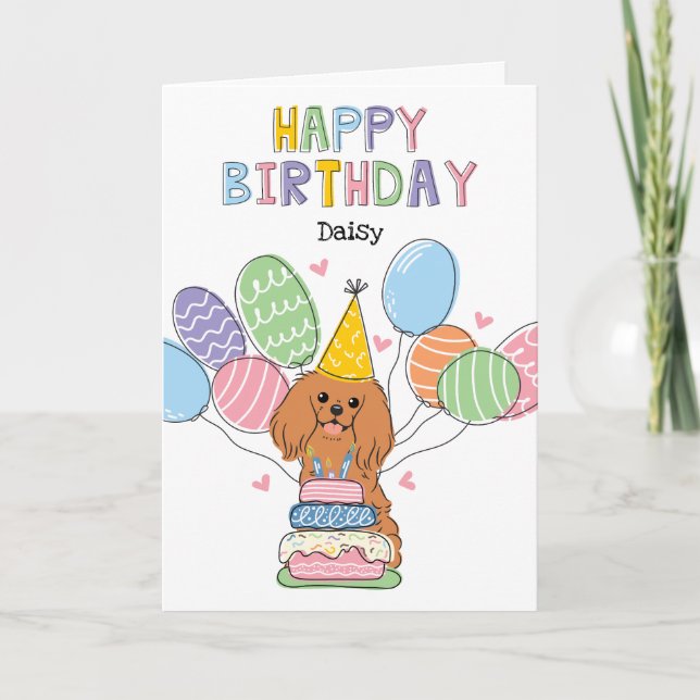 Ruby Cavalier King Charles Spaniel Birthday Card (Front)