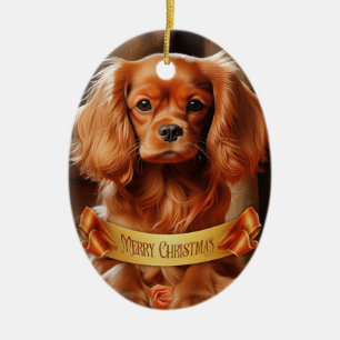 Ruby Cavalier King Charles Spaniel Ceramic Ornament