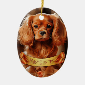 Ruby Cavalier King Charles Spaniel Ceramic Ornament