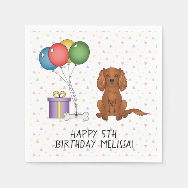 Ruby Cavalier King Charles Spaniel Dog - Birthday Napkin (Front)