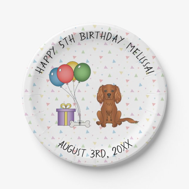 Ruby Cavalier King Charles Spaniel Dog - Birthday Paper Plate (Front)