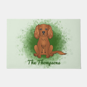 Ruby Cavalier King Charles Spaniel Dog On Green Doormat