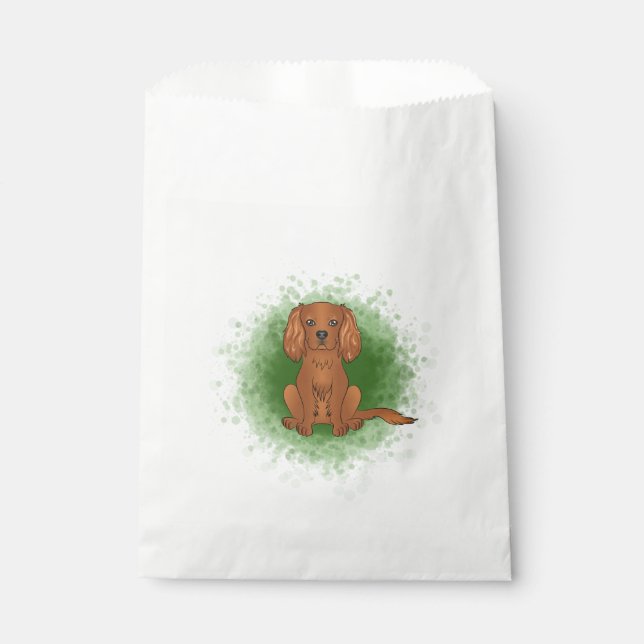 Ruby Cavalier King Charles Spaniel Dog On Green Favour Bag (Front)