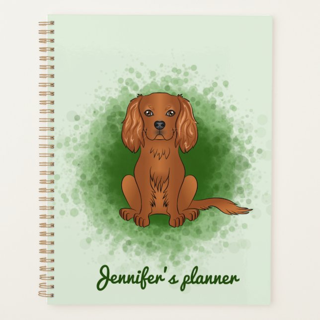 Ruby Cavalier King Charles Spaniel Dog On Green Planner (Front)