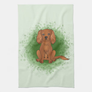 Ruby Cavalier King Charles Spaniel Dog On Green Tea Towel