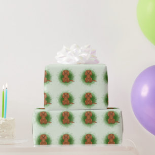 Ruby Cavalier King Charles Spaniel Dog On Green Wrapping Paper