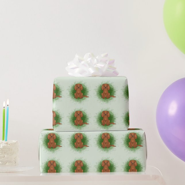 Ruby Cavalier King Charles Spaniel Dog On Green Wrapping Paper (Party Gifts)