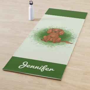 Ruby Cavalier King Charles Spaniel Dog On Green Yoga Mat