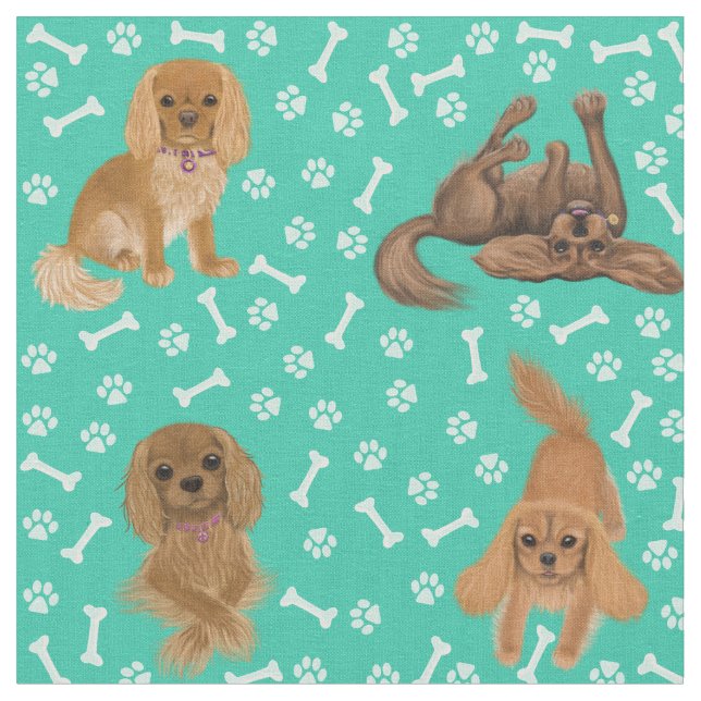 Ruby Cavalier King Charles Spaniel Fabric (Close Up)