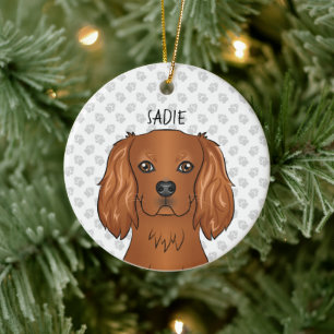 Ruby Cavalier King Charles Spaniel Head & Name Ceramic Ornament