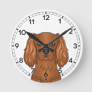 Ruby Cavalier King Charles Spaniel Head Round Clock