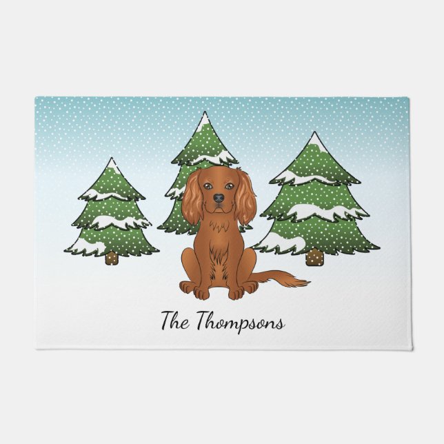 Ruby Cavalier King Charles Spaniel In Winter Doormat (Front)