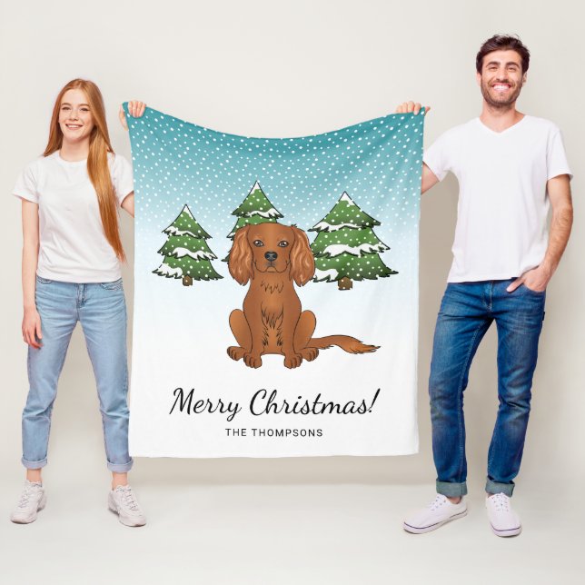 Ruby Cavalier King Charles Spaniel In Winter Fleece Blanket (In Situ)