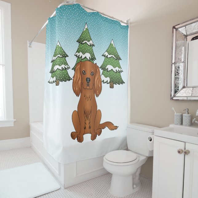 Ruby Cavalier King Charles Spaniel In Winter Shower Curtain (In Situ)