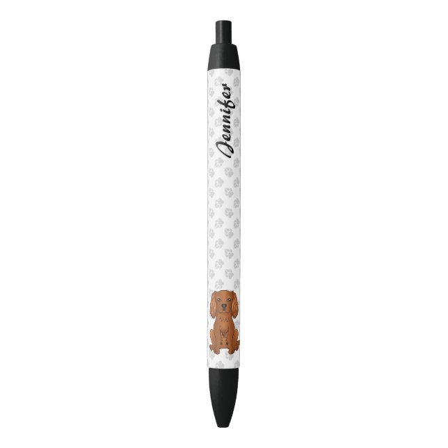 Ruby Cavalier King Charles Spaniel & Name Black Ink Pen (Front Vertical)