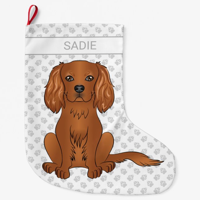 Ruby Cavalier King Charles Spaniel & Name Large Christmas Stocking (Front)