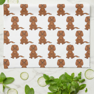 Ruby Cavalier King Charles Spaniel Pattern Tea Towel