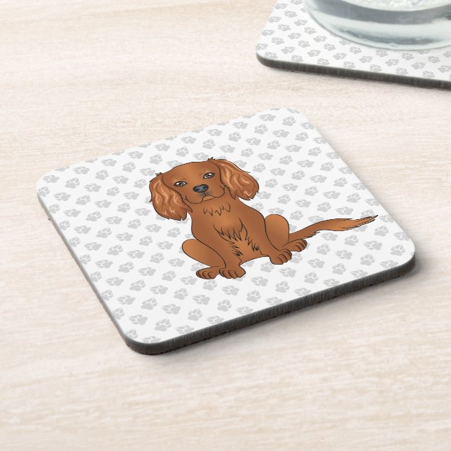 Ruby Cavalier King Charles Spaniel & Paws Coaster (Left Side)