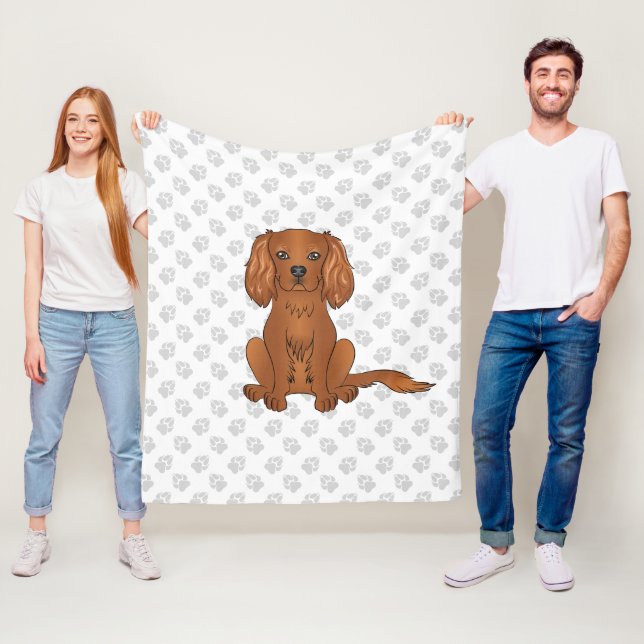 Ruby Cavalier King Charles Spaniel & Paws Fleece Blanket (In Situ)