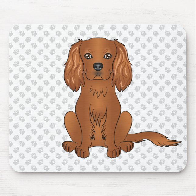 Ruby Cavalier King Charles Spaniel & Paws Mouse Pad (Front)