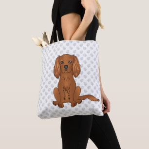 Ruby Cavalier King Charles Spaniel & Paws Tote Bag