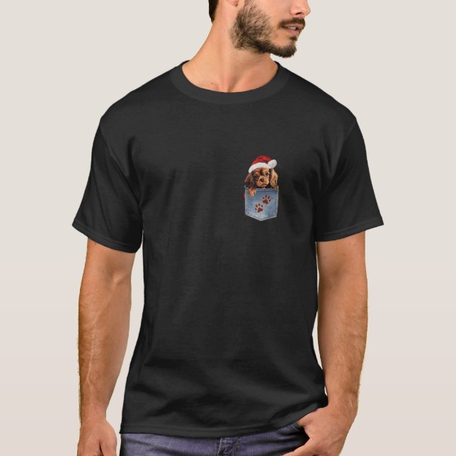 Ruby Cavalier King Charles Spaniel Peeking Christm T-Shirt (Front)