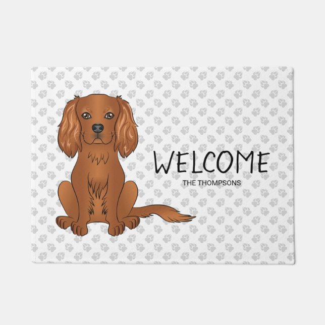 Ruby Cavalier King Charles Spaniel & Text Doormat (Front)