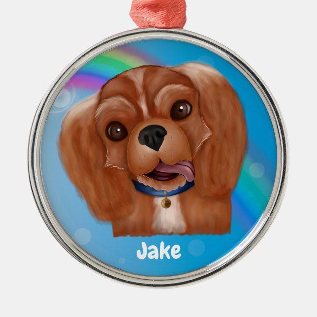 Ruby Cavalier Pet Loss Ornament- Customisable  Metal Ornament (Front)