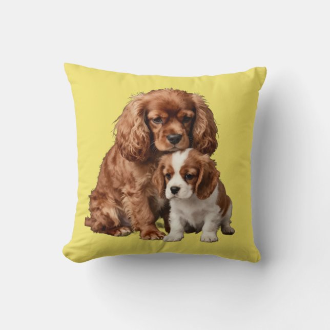 Ruby Cavalier Spaniel and her Blenheim puppy Cushion (Front)