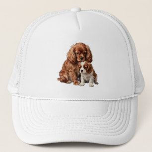 Ruby Cavalier Spaniel and her Blenheim puppy Trucker Hat