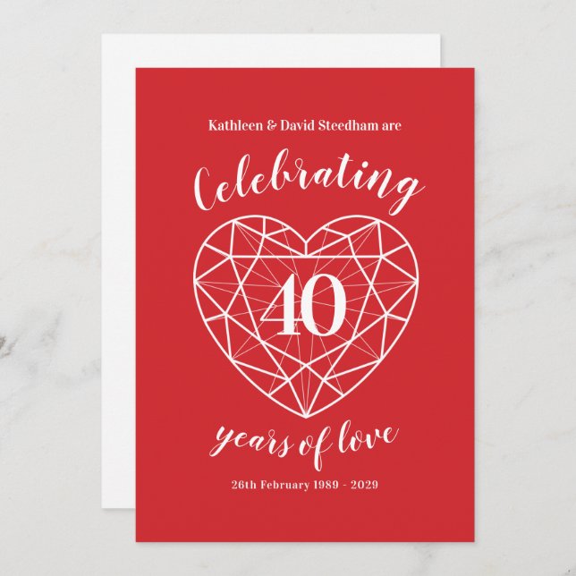 Ruby celebrating 40 years of love party invites (Front/Back)