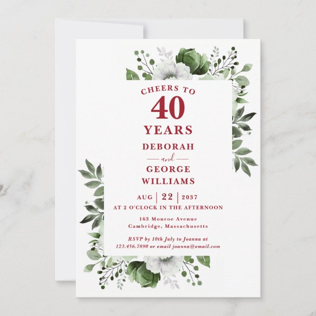 Ruby Cheers To 40 Years Wedding Anniversary  Invitation (Front)