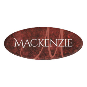 Ruby Crimson Red   Classic Dark Grunge Monogram Name Tag