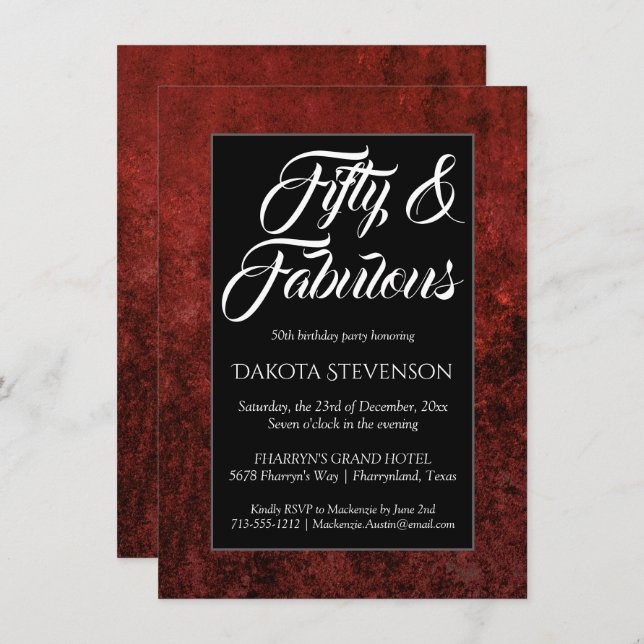 Ruby Crimson Red | Classic Grunge 50 and Fabulous Invitation (Front/Back)