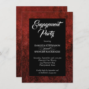 Ruby Crimson Red   Classic Grunge Engagement Party Invitation